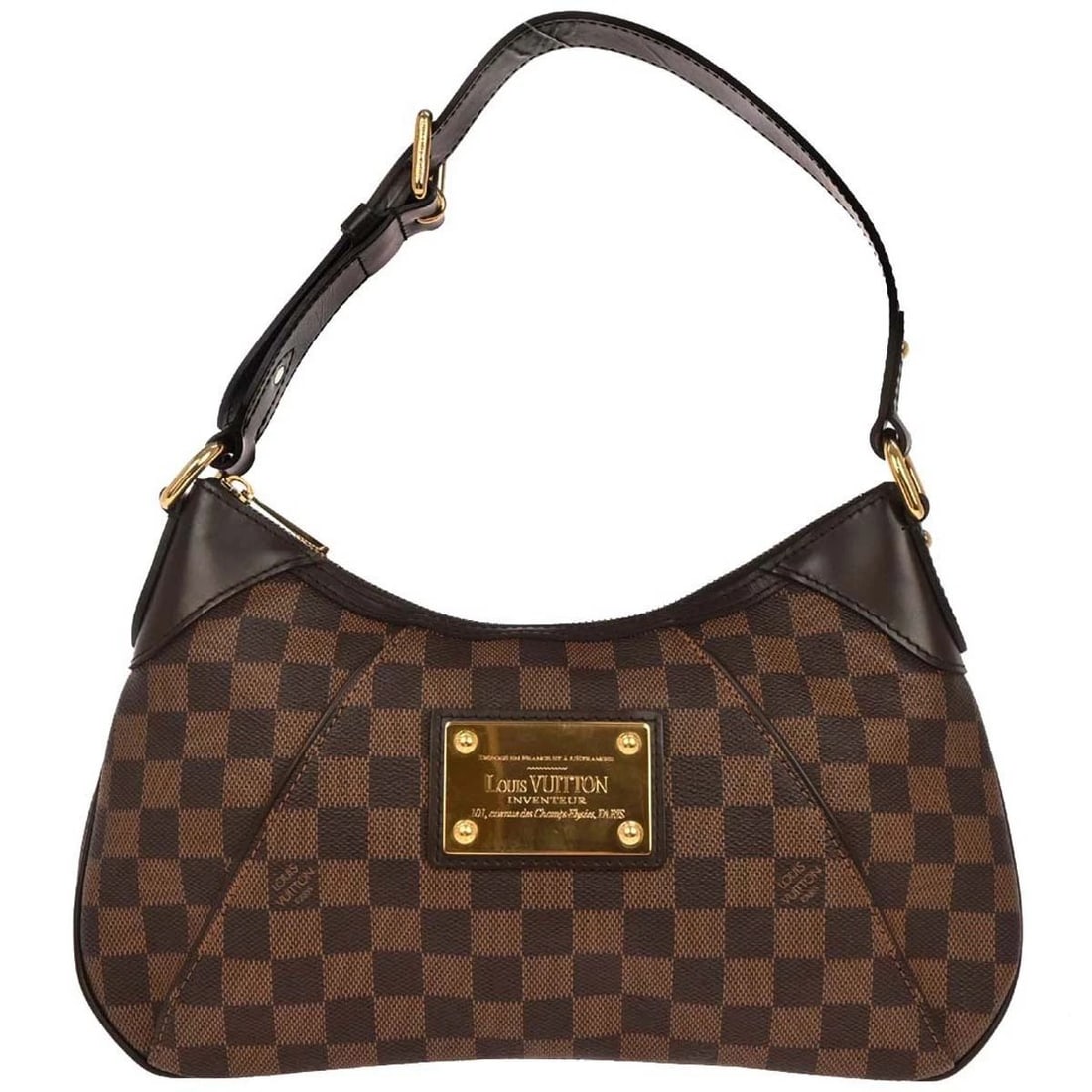 LOUIS VUITTON DAMIER THAMES PM HOBO HANDBAG: LOUIS VUITTON DAMIER THAMES PM HOBO HANDBAG Louis Vuitton Damier Thames PM Hobo Handbag N48180 Description OUTSIDE: A: GOOD CONDITION!! Scuffs and dirt on the leather parts. INSIDE: A+: VERY GOOD COND
