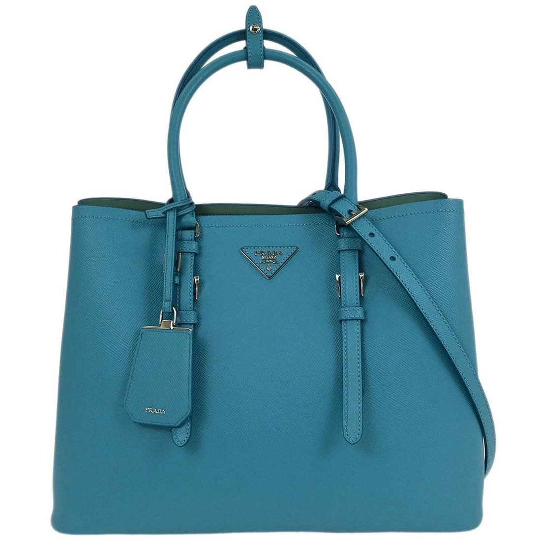 PRADA TURQUOISE BLUE LEATHER 2WAY TOTE HANDBAG (1 of 2)