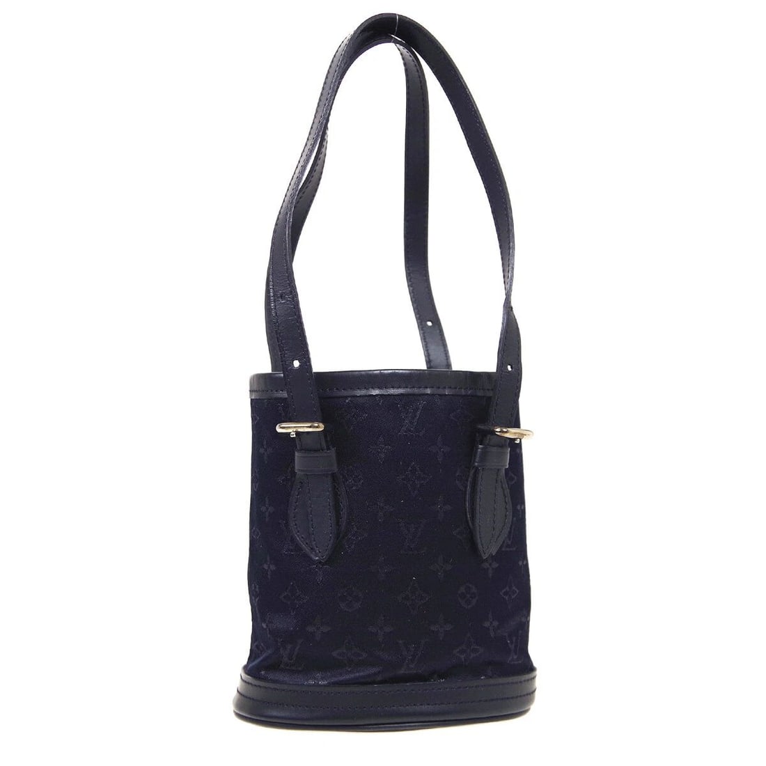 LOUIS VUITTON BLACK MONOGRAM SATIN LITTLE BUCKET HANDBAG: LOUIS VUITTON BLACK MONOGRAM SATIN LITTLE BUCKET HANDBAG LOUIS VUITTON LITTLE BUCKET HAND BAG MONOGRAM SATIN M92144 Description OUTSIDE: A: GOOD CONDITION!! Handle: many wrinkle INSIDE: SA: GREAT COND