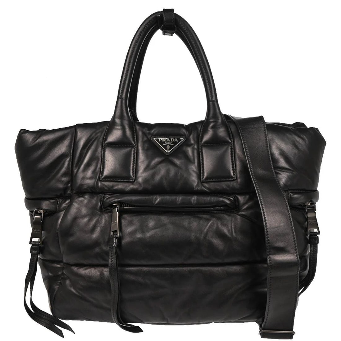PRADA BLACK LEATHER BOMBER 2WAY HANDBAG (1 of 2)