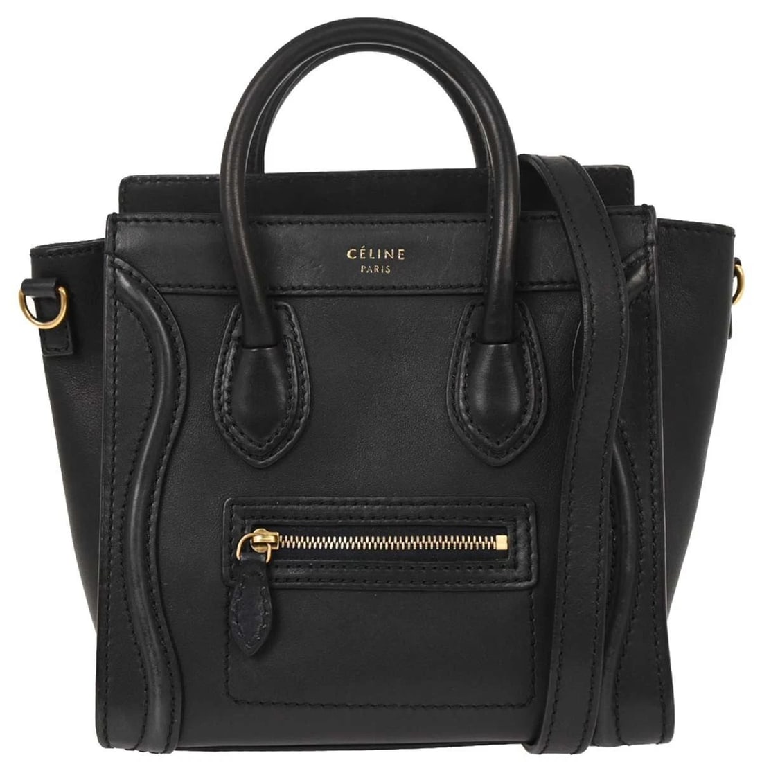 CELINE NAVY LEATHER NANO LUGGAGE TOTE BAG: CELINE NAVY LEATHER NANO LUGGAGE TOTE BAG Celine Nano Luggage Tote Bag Description OUTSIDE : A: GOOD CONDITION!! There are scuffs on the bottom edges. INSIDE : A+: VERY GOOD CONDITION!! S : New or new