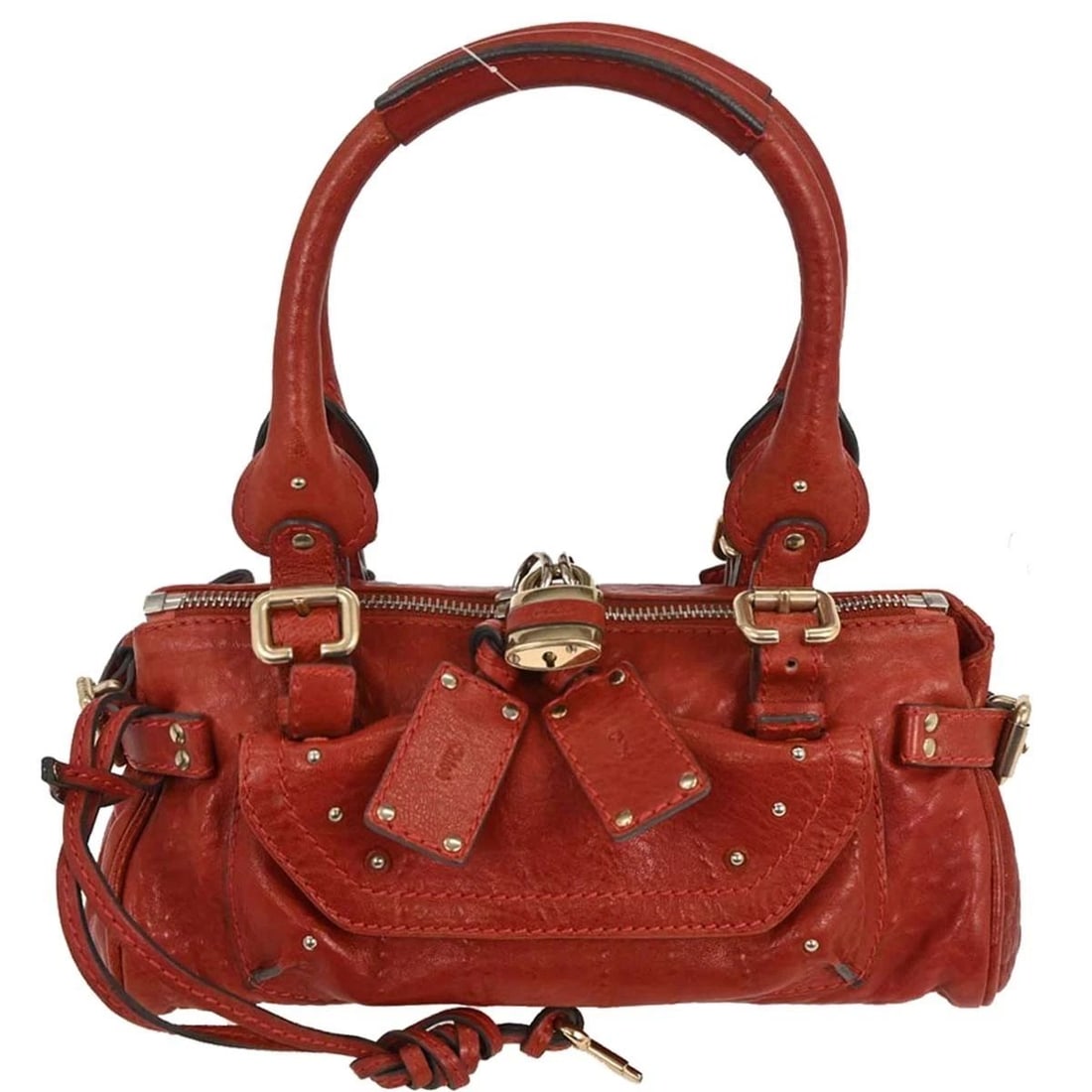 CHLOE RED PADDINGTON HANDBAG: CHLOE RED PADDINGTON HANDBAG Chloe Paddington Handbag Description OUTSIDE: A: GOOD CONDITION!! Misshapen. INSIDE: A: GOOD CONDITION!! Some dirt and stains. S : New / new without a tag. SA : Excellent