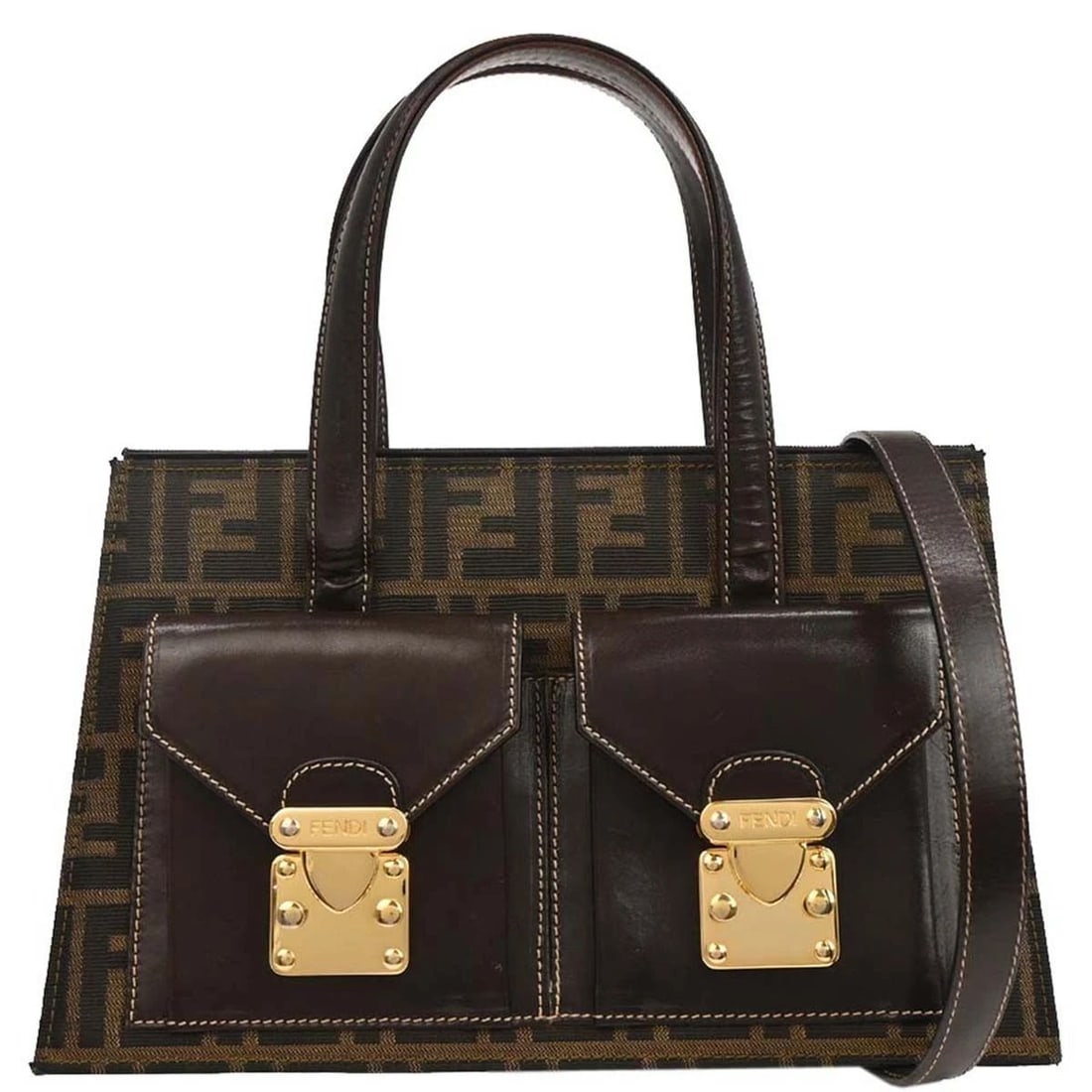 FENDI BROWN ZUCCA 2WAY HANDBAG (1 of 2)