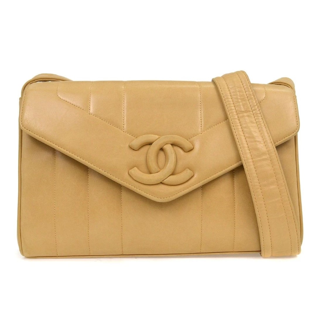 CHANEL BEIGE LAMBSKIN MADEMOISELLE SHOULDER BAG (1 of 2)