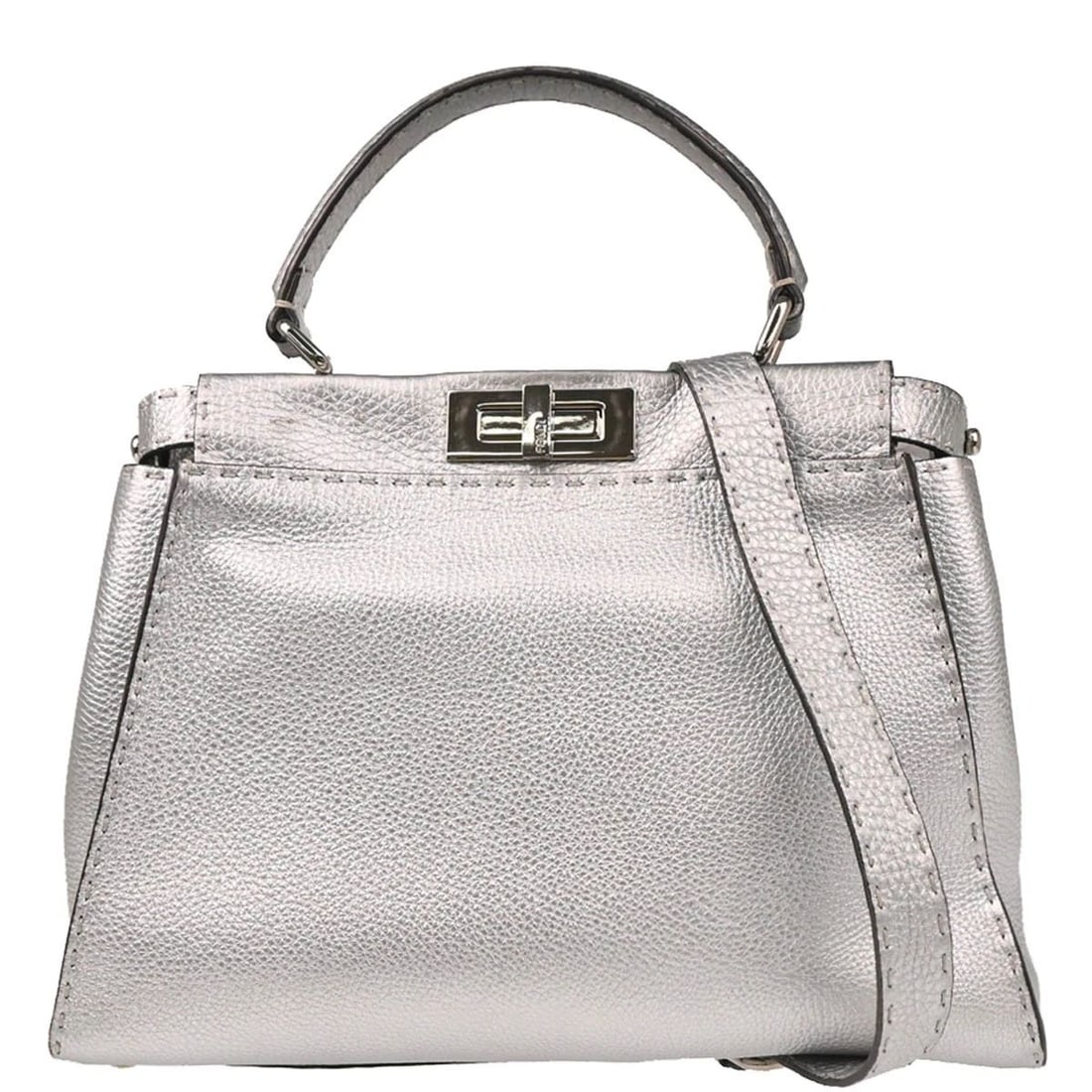 FENDI SILVER LEATHER PEEKABOO 2WAY HANDBAG (1 of 2)