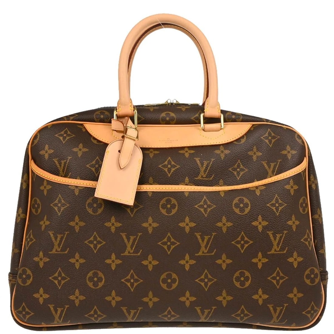 LOUIS VUITTON MONOGRAM DEAUVILLE BOWLING VANITY HANDBAG: LOUIS VUITTON MONOGRAM DEAUVILLE BOWLING VANITY HANDBAG Louis Vuitton Monogram Deauville Bowling Vanity Handbag M47270 Description OUTSIDE : A+: VERY GOOD CONDITION!! Some discoloration on the leather