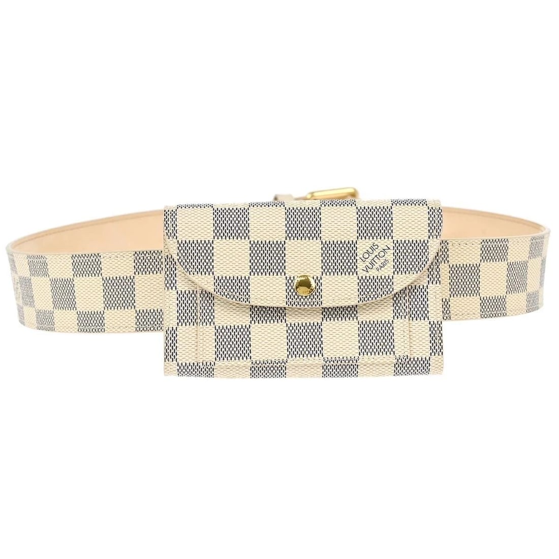 LOUIS VUITTON DAMIER AZUR CEINTURE POCHETTE SOLO BUM BAG: LOUIS VUITTON DAMIER AZUR CEINTURE POCHETTE SOLO BUM BAG Louis Vuitton Ceinture Pochette Solo Waist Bum Bag Damier Azur M9835V Description OUTSIDE A: GOOD CONDITION!! Bag has stains and discoloration.