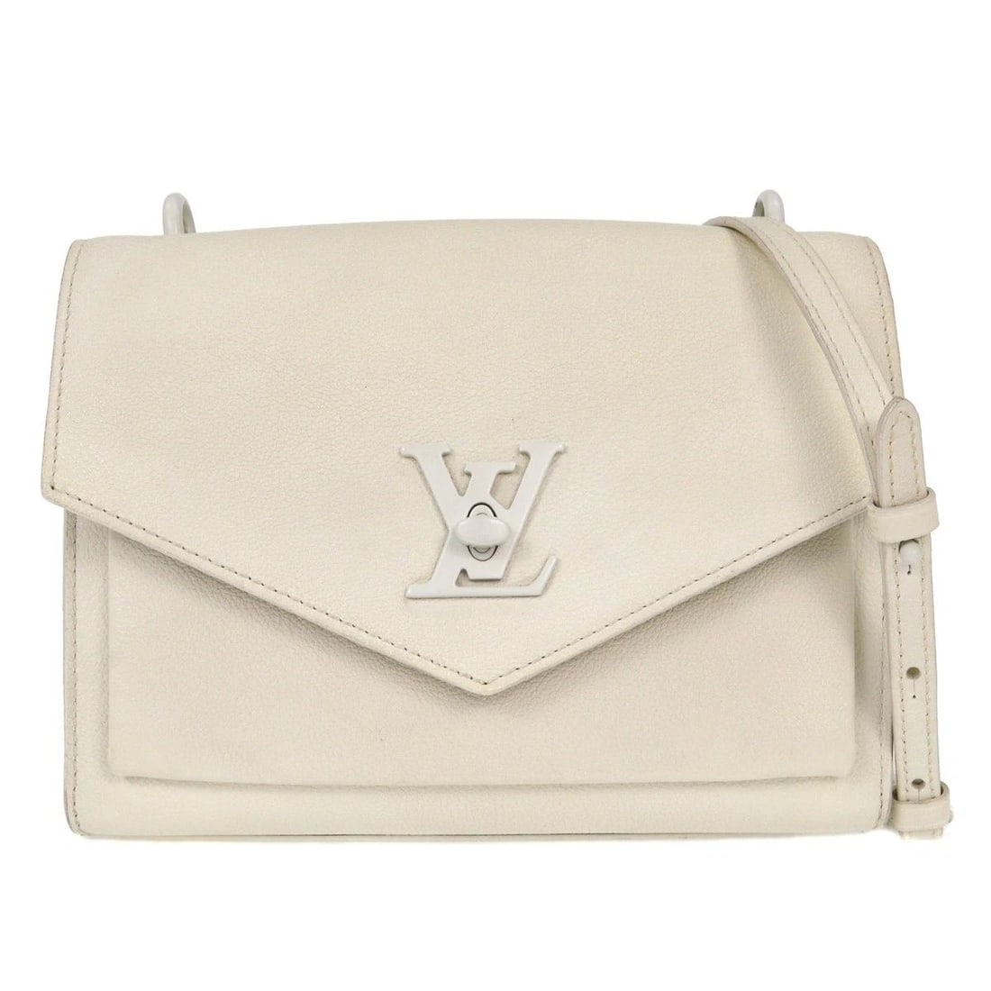 LOUIS VUITTON WHITE MYLOCKME BB SHOULDER BAG: LOUIS VUITTON WHITE MYLOCKME BB SHOULDER BAG Louis Vuitton White Mylockme BB Shoulder Bag M55902 Description OUTSIDE : A: GOOD CONDITION!! There are some dirt on the bottom edges. INSIDE : A: GOOD CON