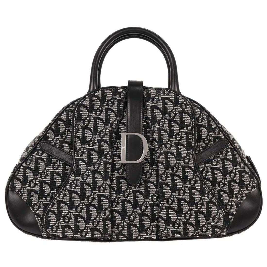 CHRISTIAN DIOR BLACK DOUBLE SADDLE TROTTER HANDBAG: CHRISTIAN DIOR BLACK DOUBLE SADDLE TROTTER HANDBAG Christian Dior Trotter Double Saddle Handbag Description OUTSIDE : A: GOOD CONDITION!! Discoloration on the canvas. Scuffs and dirt on the base of th