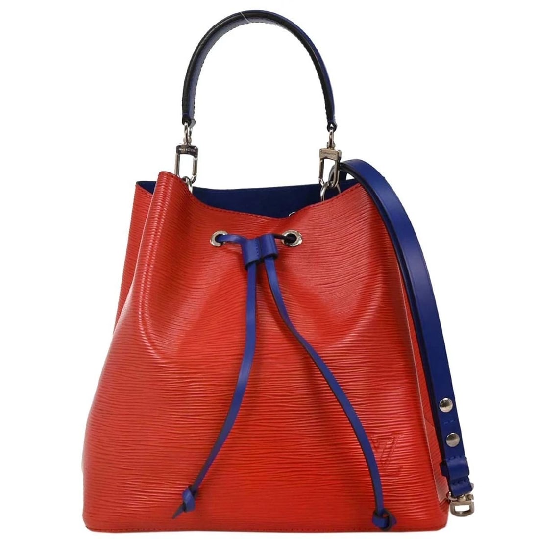 LOUIS VUITTON RED BLUE EPI NEO NOE BUCKET 2WAY HANDBAG: LOUIS VUITTON RED BLUE EPI NEO NOE BUCKET 2WAY HANDBAG Louis Vuitton Red Blue Epi Neo Noe Bucket 2way Handbag M54365 Description OUTSIDE: A: GOOD CONDITION!! Scuffs and dirt. INSIDE: A+: VERY GOOD CON
