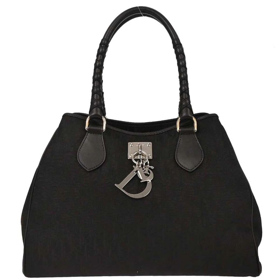 CHRISTIAN DIOR BLACK LOVELY TROTTER TOTE BAG: CHRISTIAN DIOR BLACK LOVELY TROTTER TOTE BAG Christian Dior Lovely Trotter Tote Bag Description OUTSIDE : A+: VERY GOOD CONDITION!! There are minor scuffs on the bottom edges. INSIDE : A: GOOD CONDITI