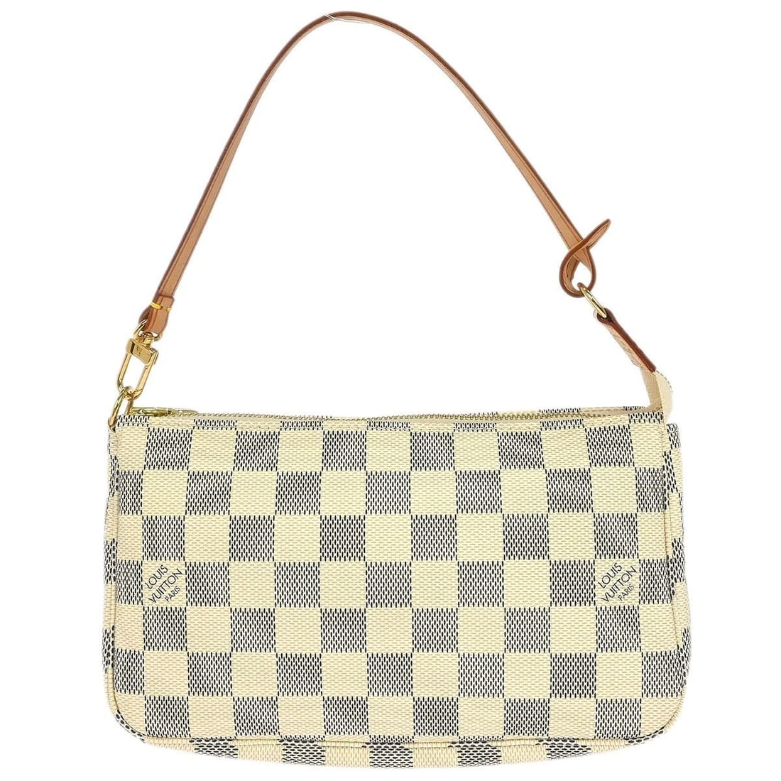 LOUIS VUITTON DAMIER AZUR POCHETTE ACCESSOIRES HANDBAG: LOUIS VUITTON DAMIER AZUR POCHETTE ACCESSOIRES HANDBAG Louis Vuitton Damier Azur Pochette Accessoires Handbag N51986 Description OUTSIDE : A+: VERY GOOD CONDITION!! Minor scuffs and minor stains on th