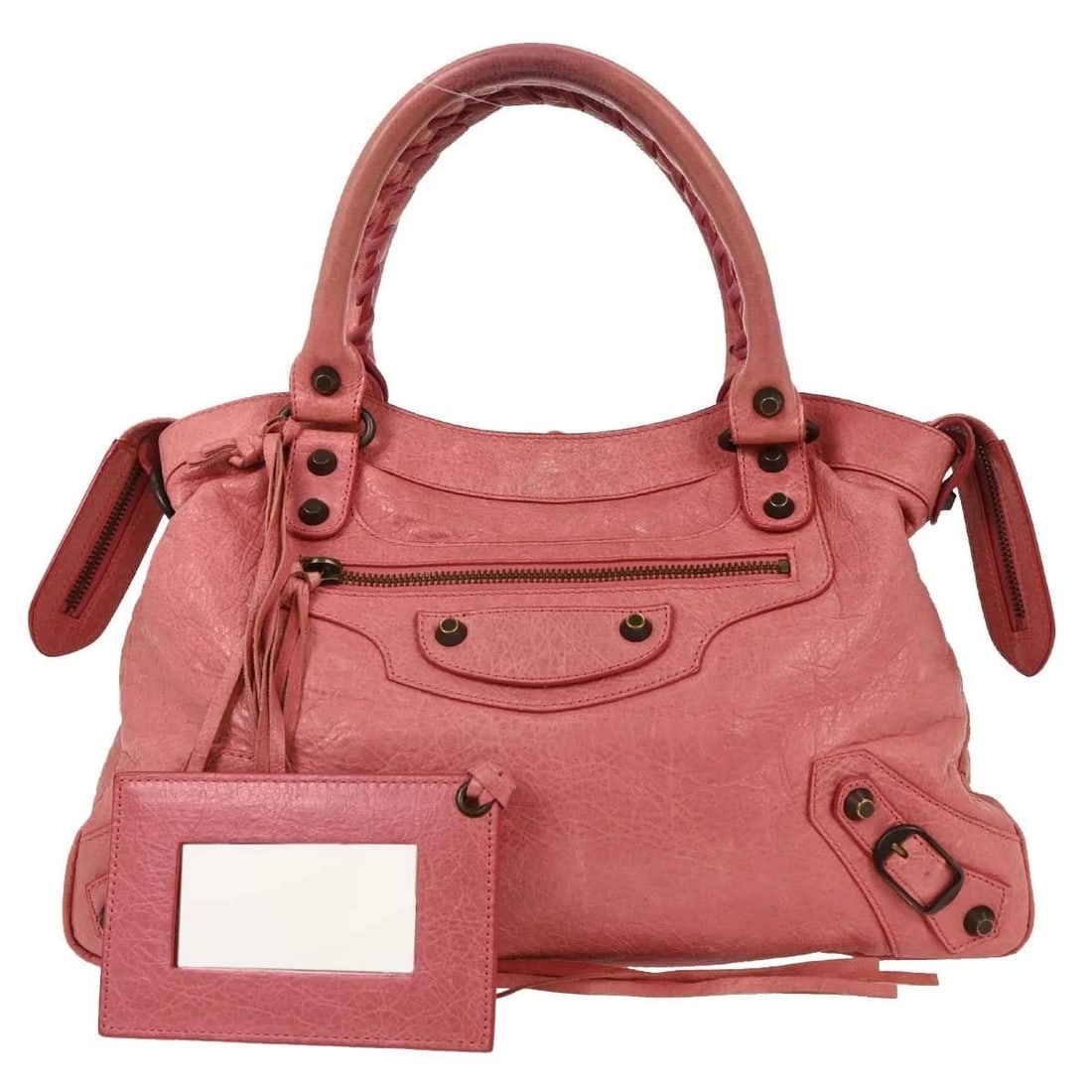 BALENCIAGA PINK LEATHER THE TOWN 2WAY HANDBAG: BALENCIAGA PINK LEATHER THE TOWN 2WAY HANDBAG Balenciaga Handbag Description OUTSIDE : AB: FAIR CONDITION!! Scuffs. Handle has dirt. INSIDE : A: GOOD CONDITION!! Stains and dirt. S : New or new withou