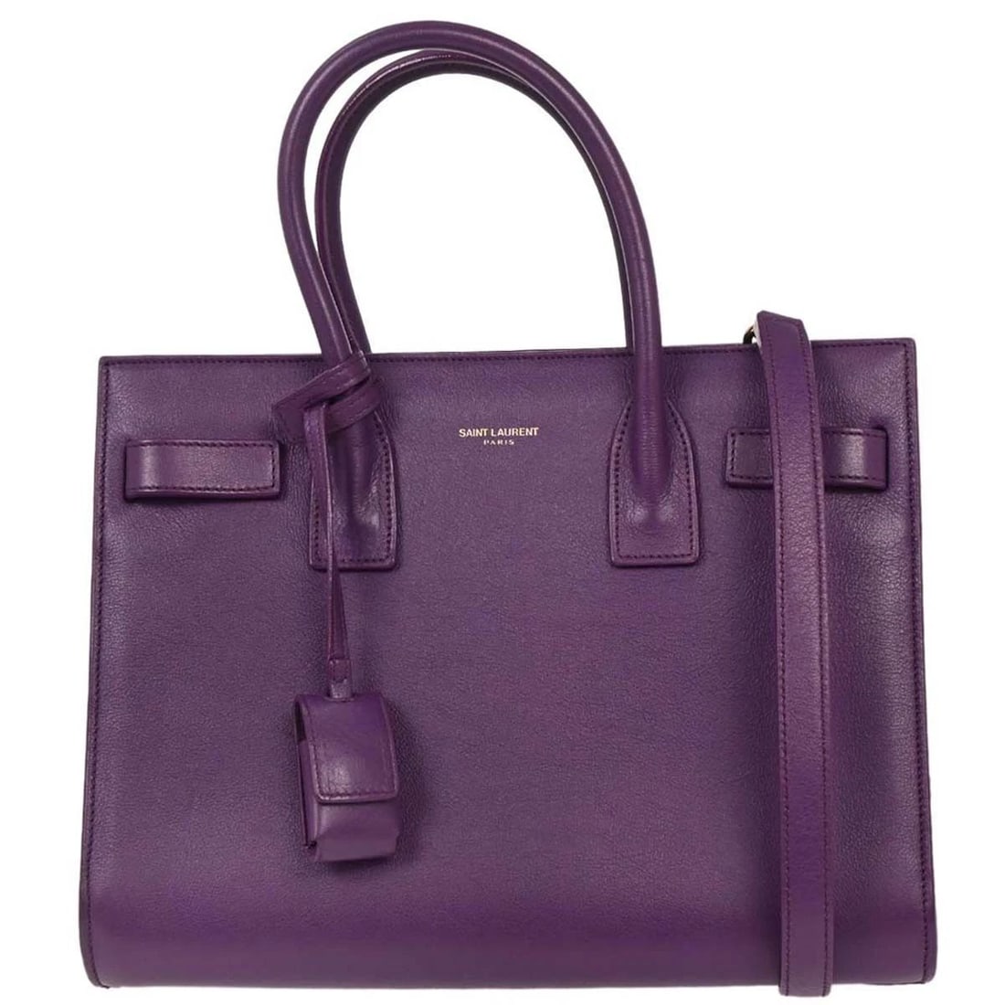SAINT LAURENT PURPLE SAC DE JOUR 2WAY SHOULDER HANDBAG: SAINT LAURENT PURPLE SAC DE JOUR 2WAY SHOULDER HANDBAG Saint Laurent 2way Handbag Description OUTSIDE: A: GOOD CONDITION!! Scuffs and scratches. Dirt. INSIDE: A: GOOD CONDITION!! Scuffs and scratches.