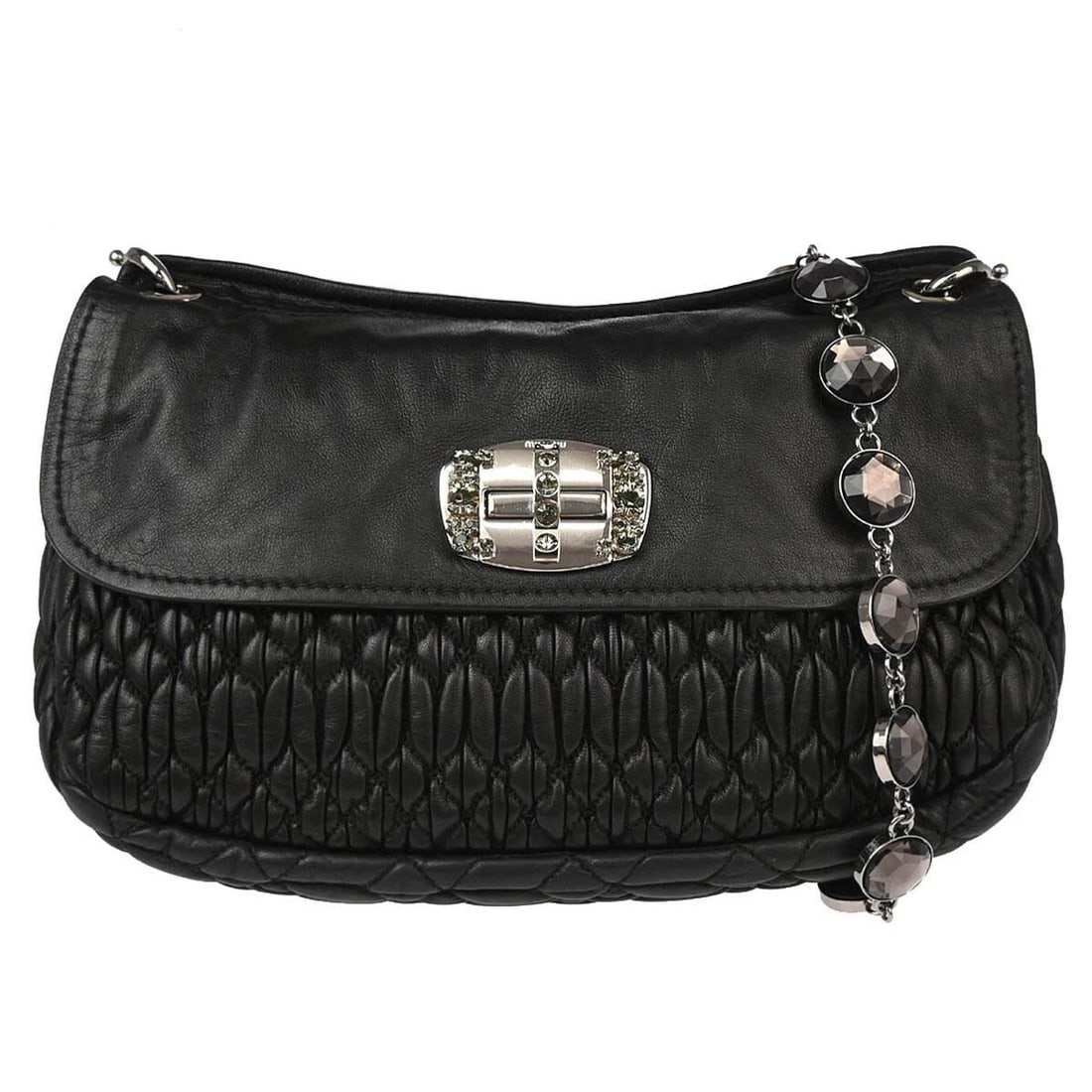 MIU MIU BLACK LAMBSKIN MATELASSE SHOULDER BAG (1 of 2)