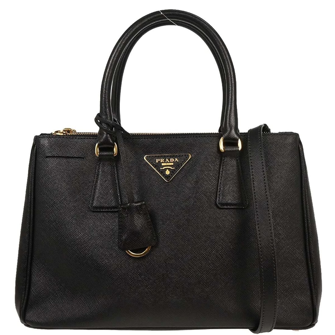 PRADA BLACK LEATHER GALLERIA 2WAY TOTE HANDBAG (1 of 2)