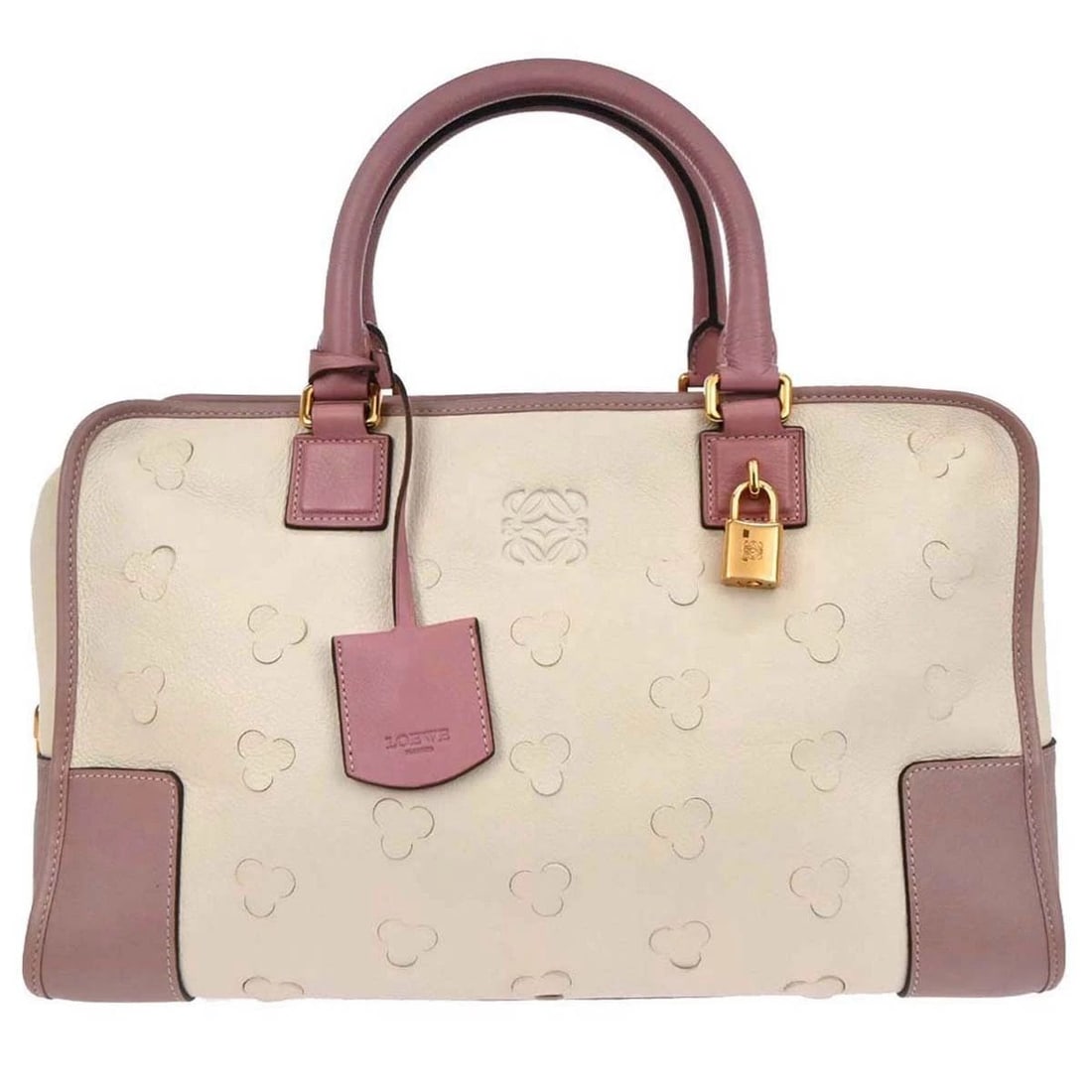 LOEWE OFF-WHITE LEATHER CHERRY BLOSSOM AMAZONA 36 HANDBAG: LOEWE OFF-WHITE LEATHER CHERRY BLOSSOM AMAZONA 36 HANDBAG Loewe Amazona 36 Handbag Description OUTSIDE : A+: VERY GOOD CONDITION!! Handle has minor scuffs. INSIDE : A+: VERY GOOD CONDITION!! S : New o