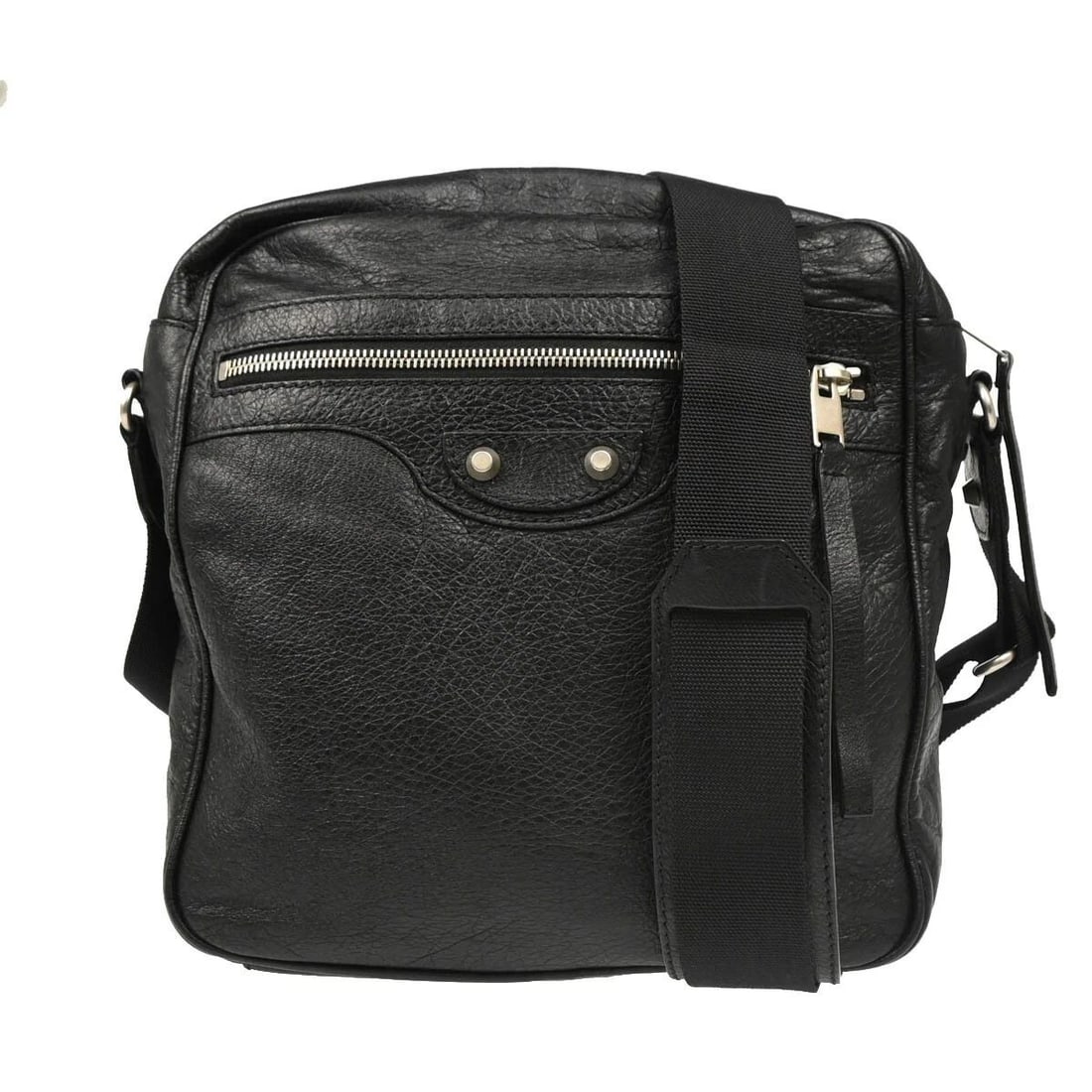 BALENCIAGA BLACK LEATHER MESSENGER SHOULDER BAG (1 of 2)