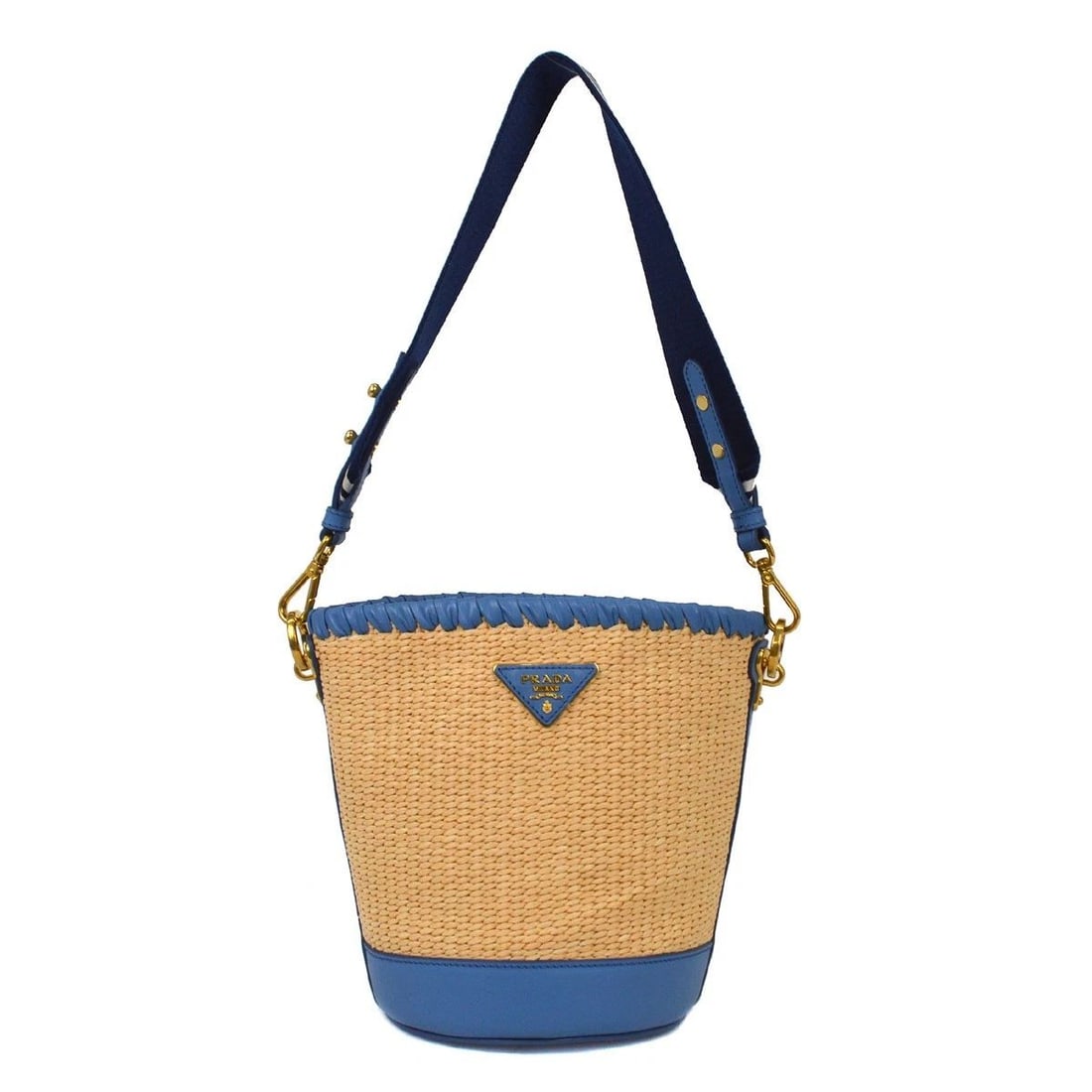 PRADA BEIGE BLUE BUCKET SHOULDER BAG (1 of 2)
