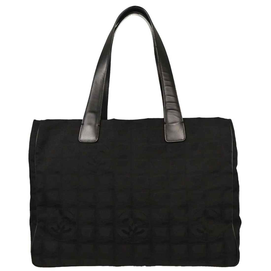 CHANEL BLACK JACQUARD NYLON TRAVEL LINE TOTE HANDBAG (1 of 2)
