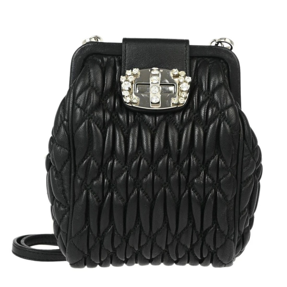 MIU MIU BLACK LAMBSKIN MATELASSE SHOULDER BAG (1 of 2)
