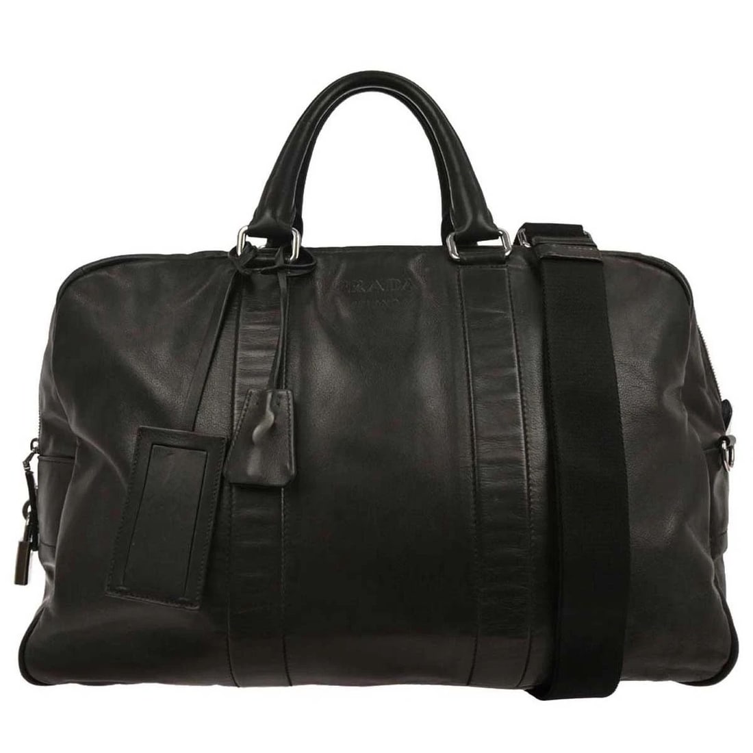 PRADA BLACK LEATHER DUFFLE 2WAY HANDBAG (1 of 2)
