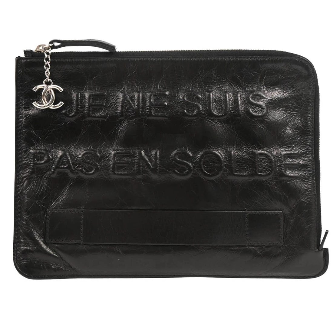 CHANEL BLACK CALFSKIN JE NE SUIS PAS EN SOLDE POUCH CLUTCH BAG (1 of 2)