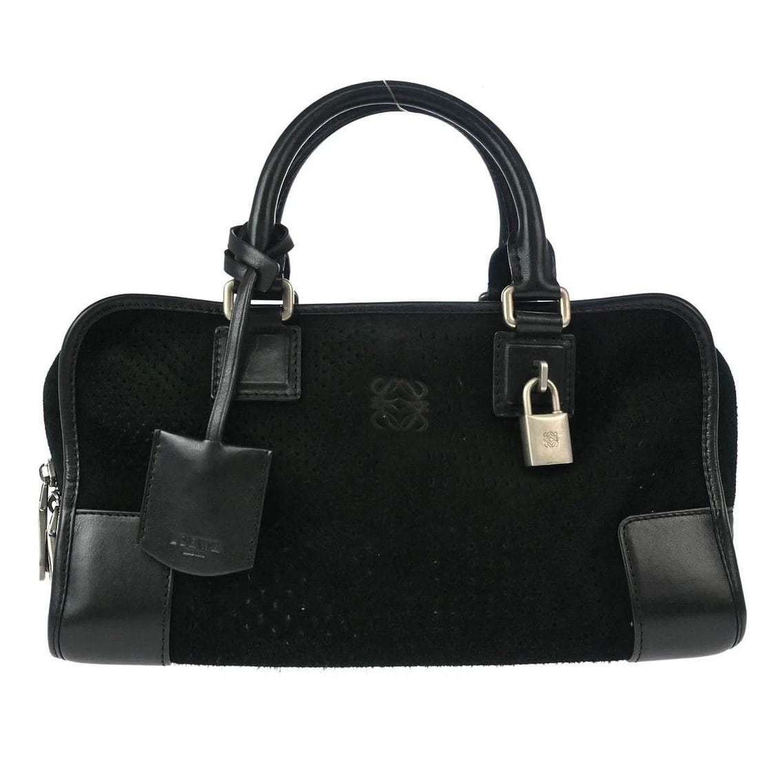 LOEWE BLACK PERFORATED SUEDE AMAZONA 28 HANDBAG (1 of 2)