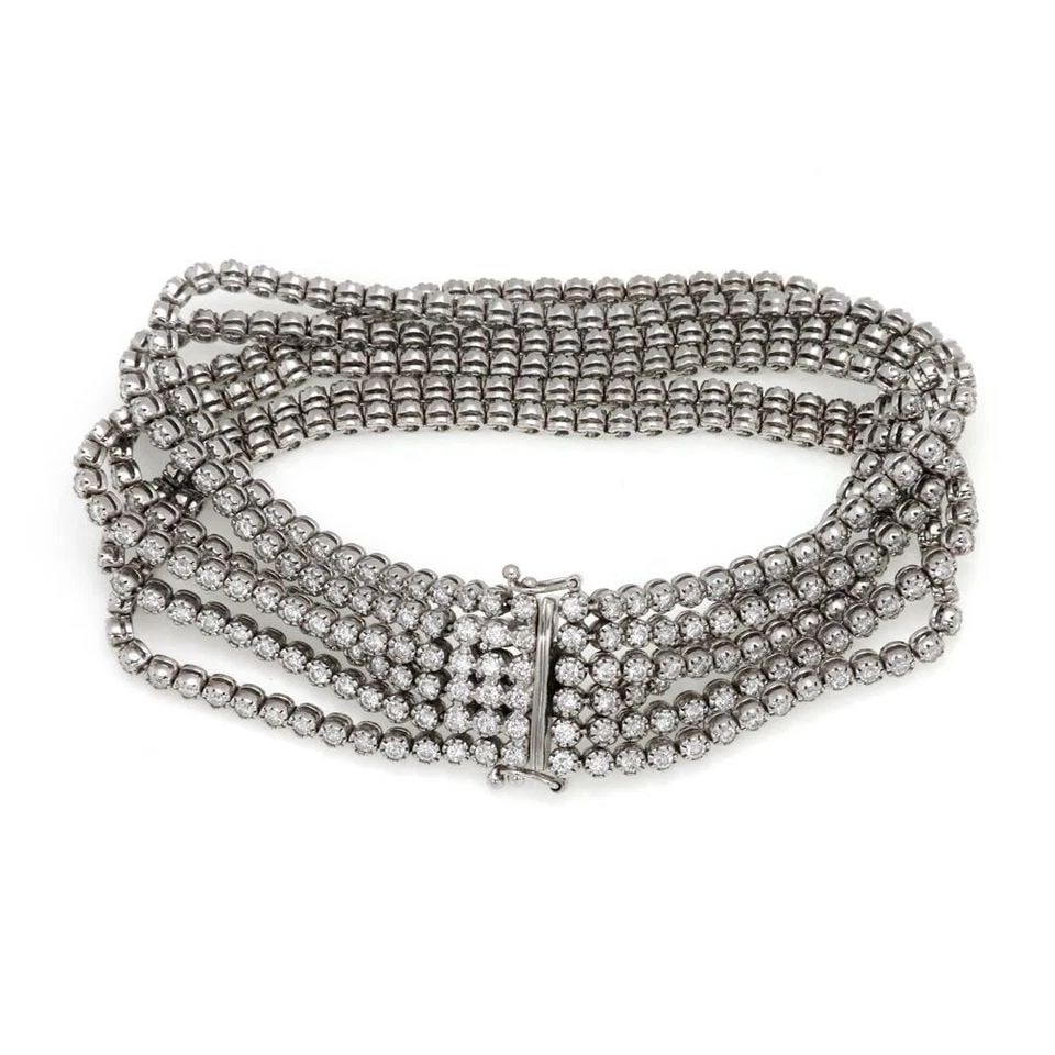 ESTATE 9.97CT DIAMOND 18K WHITE GOLD 6 STRAND WIDE BRACELET -: ESTATE 9.97CT DIAMOND 18K WHITE GOLD 6 STRAND WIDE BRACELET - Estate 9.97ct Diamond 18k White Gold 6 Strand Wide Bracelet - Description This is a gorgeous Estate bracelet, crafted from 18k white gold 
