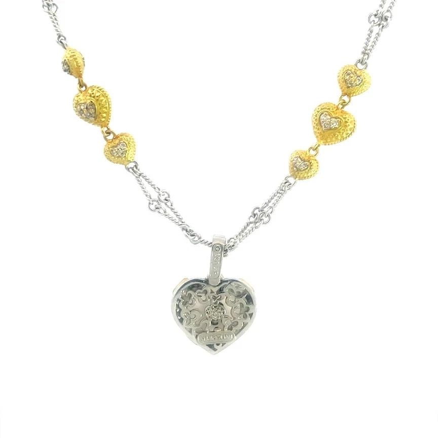 STAMBOLIAN DIAMOND GOLD HEART NECKLACE 18K TWO TONE FROSTED HEART PENDANT (1 of 2)