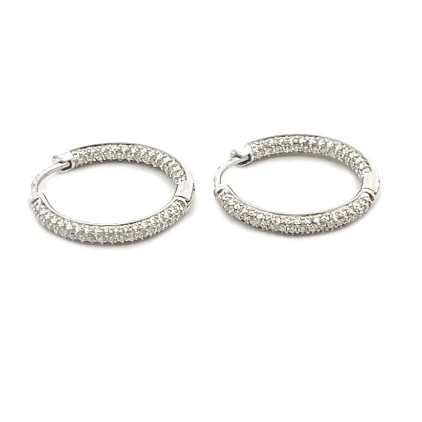 TIFFANY & CO INSIDE OUT DIAMONDS 18K WHITE GOLD SMALL HOOP EARRINGS (1 of 2)