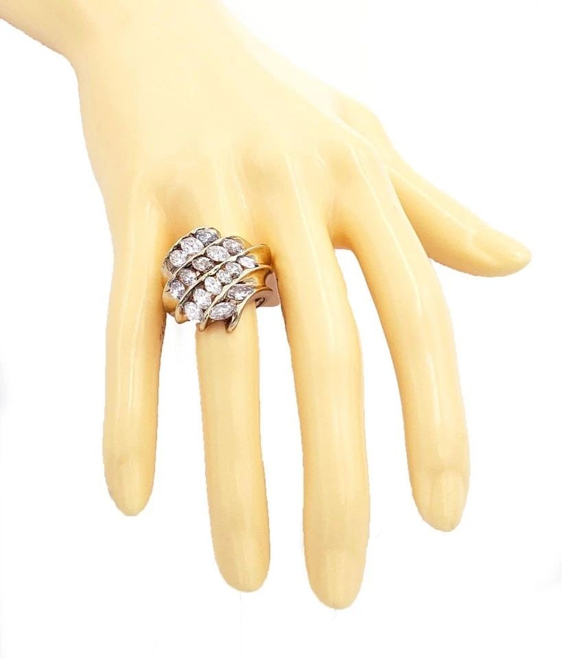 MARQUEE DIAMOND RING 14K YELLOW GOLD FANCY WIDE TOP BAND: MARQUEE DIAMOND RING 14K YELLOW GOLD FANCY WIDE TOP BAND Stunning 4ct Diamond 14k Yellow Gold Fancy Wide Top Ring Description This gorgeous diamond ring is crafted from 14k yellow gold featuring a wid