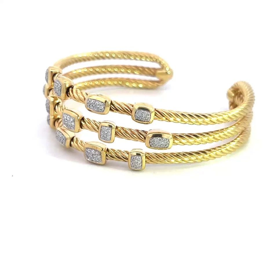 DAVID YURMAN CONFETTI GOLD CUFF BRACELET 18K YELLOW 3 ROW STYLE: DAVID YURMAN CONFETTI GOLD CUFF BRACELET 18K YELLOW 3 ROW STYLE The David Yurman Confetti Gold Cuff Bracelet is a stunning piece of fine jewelry crafted with 18k yellow gold and featuring a beautiful 