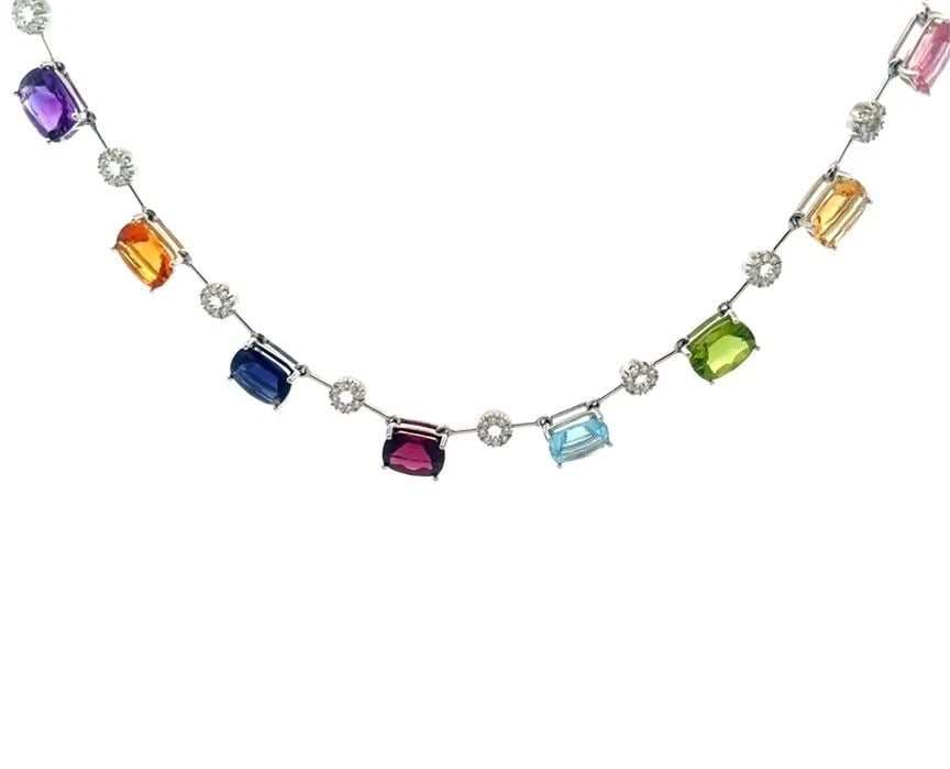 DIAMONDS GOLD NECKLACE 18K WHITE STICK LINK GEMS MOTIFS (1 of 2)