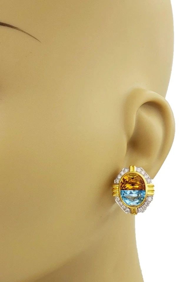 ESTATE DIAMOND TOPAZ CITRINE 18K GOLD POST CLIP EARRINGS -: ESTATE DIAMOND TOPAZ CITRINE 18K GOLD POST CLIP EARRINGS - Estate Diamond Topaz Citrine 18k Gold Post Clip Earrings - Description This beautiful pair of Estate earrings are crafted from 18k yellow gol