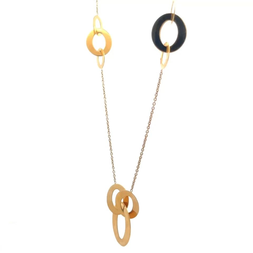 ROBERTO COIN GOLD NECKLACE CHIC & SHINE 18K YELLOW OVAL MOTIFS & CHAIN: Elevate your jewelry collection with this fine Roberto Coin gold necklace, a piece that exudes sophistication and style. Crafted in Italy from luxurious 18k yellow gold, this necklace features an eleg