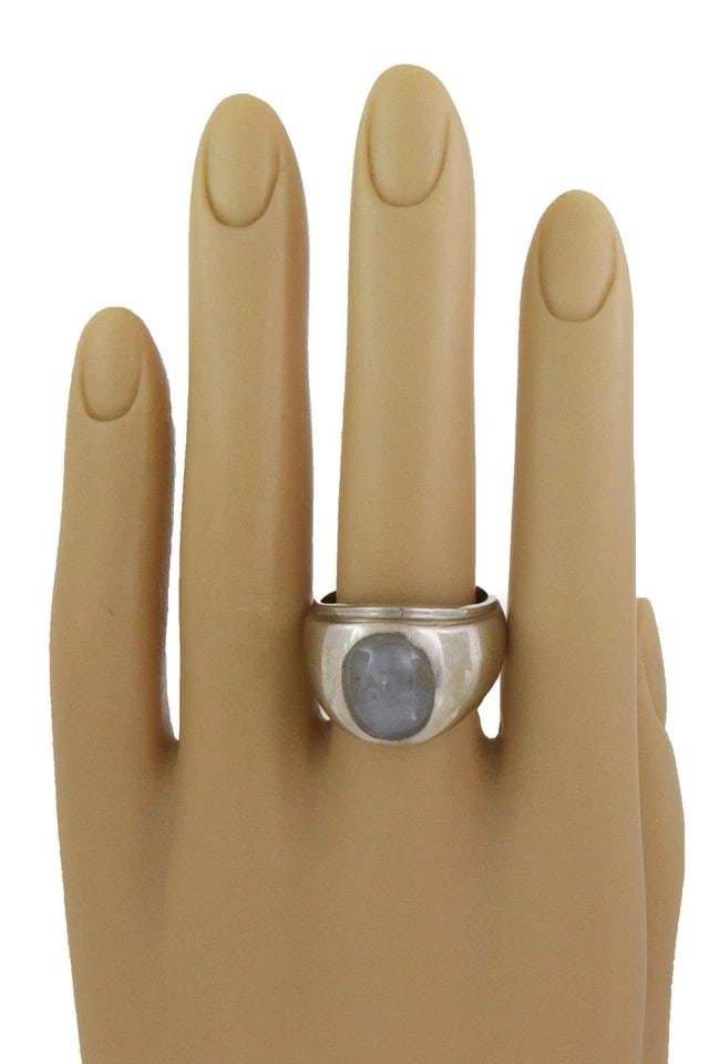 MEN'S STAR SAPPHIRE RING 14K WHITE GOLD: MEN'S STAR SAPPHIRE RING 14K WHITE GOLD Vintage Men's Star Sapphire 14k White Gold Dome Ring ! Description This is a vintage star sapphire ring, it is crafted from 14k white gold in a polished finish 