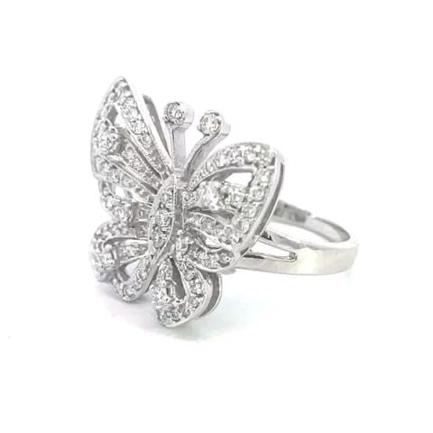 SONIA B. BUTTERFLY RING DIAMOND & 14K WHITE GOLD SIZE 6: SONIA B. BUTTERFLY RING DIAMOND & 14K WHITE GOLD SIZE 6 This is an adorable ring from designer Sonia B, it is crafted from 14k white gold featuring an open style winged butterfly fully decorated with 