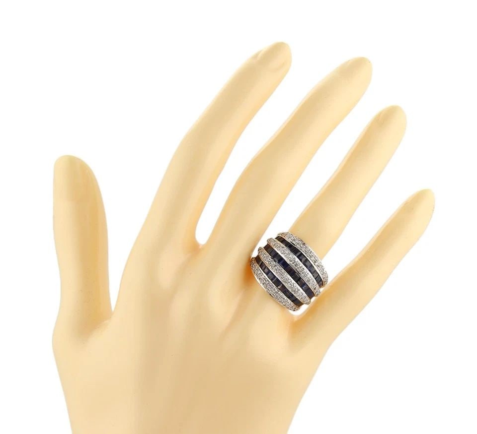 DIAMOND GOLD RING 18KT YELLOW 4 ROWS DOME BAND SIZE 5.5: DIAMOND GOLD RING 18KT YELLOW 4 ROWS DOME BAND SIZE 5.5 This Diamond & Gold Ring in 18kt multi-tone gold with a band shape is a stunning piece of fine jewelry. The ring features a square white diamond