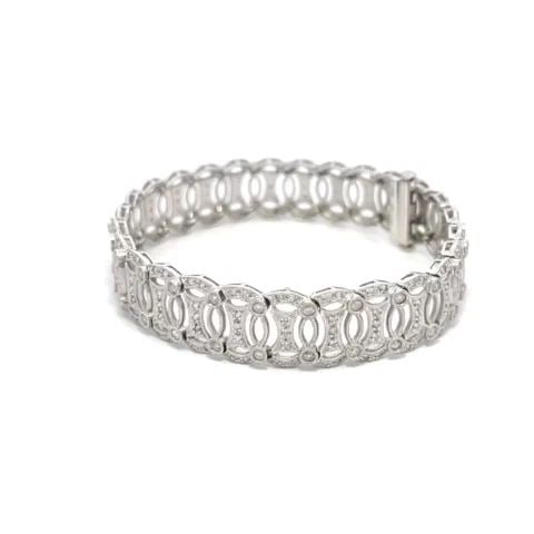 DIAMOND 14K GOLD BRACELET 1CT WIDE FANCY MILGRAIN LINKS: DIAMOND 14K GOLD BRACELET 1CT WIDE FANCY MILGRAIN LINKS This beautiful wide link bracelet is crafted from 14k white gold featuring fancy curved oval shape open style links with full milgrain border an