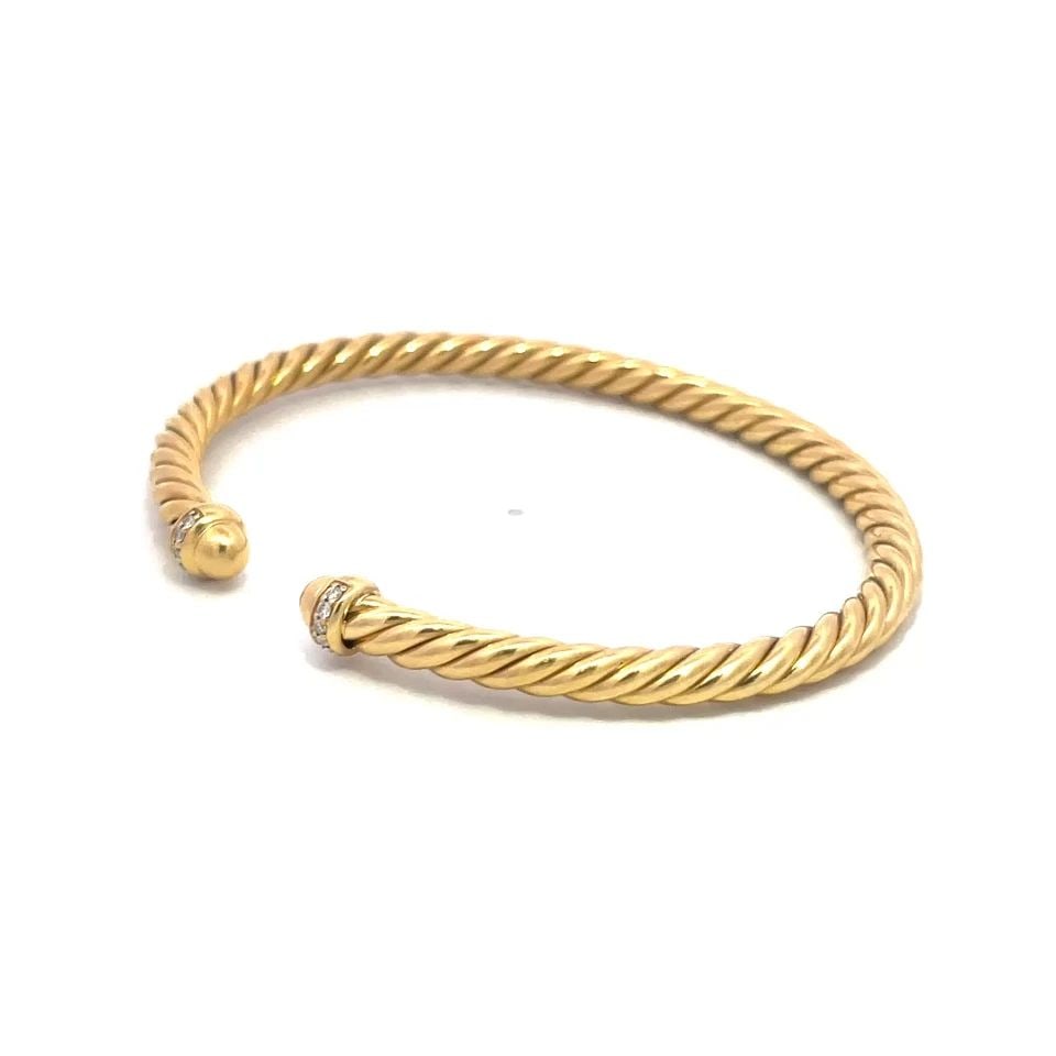 DAVID YURMAN DIAMOND GOLD BANGLE 18K YELLOW CABLE CUFF STYLE SMALL (1 of 1)