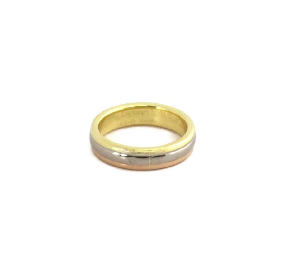 CARTIER 18K TRI-COLOR GOLD 4.5MM WIDE STACK BAND RING SIZE 48-US 4.5: CARTIER 18K TRI-COLOR GOLD 4.5MM WIDE STACK BAND RING SIZE 48-US 4.5 Cartier 18k Tri-Color Gold 4.5mm Wide Stack Band Ring Size 48-US 4.5 Description This elegant authentic band ring is by Cartier. It