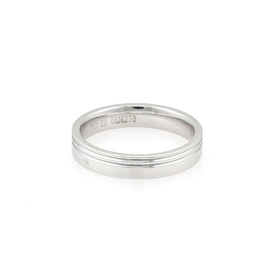 HERMES 18K WHITE GOLD 4MM WIDE GROOVED BAND RING SIZE 53-US 6.5: HERMES 18K WHITE GOLD 4MM WIDE GROOVED BAND RING SIZE 53-US 6.5 59057 Hermes 18k White Gold 4mm Wide Grooved Band Ring Size 53-US 6.5 Description Elegant and authentic from Hermes, this lovely 4mm wid