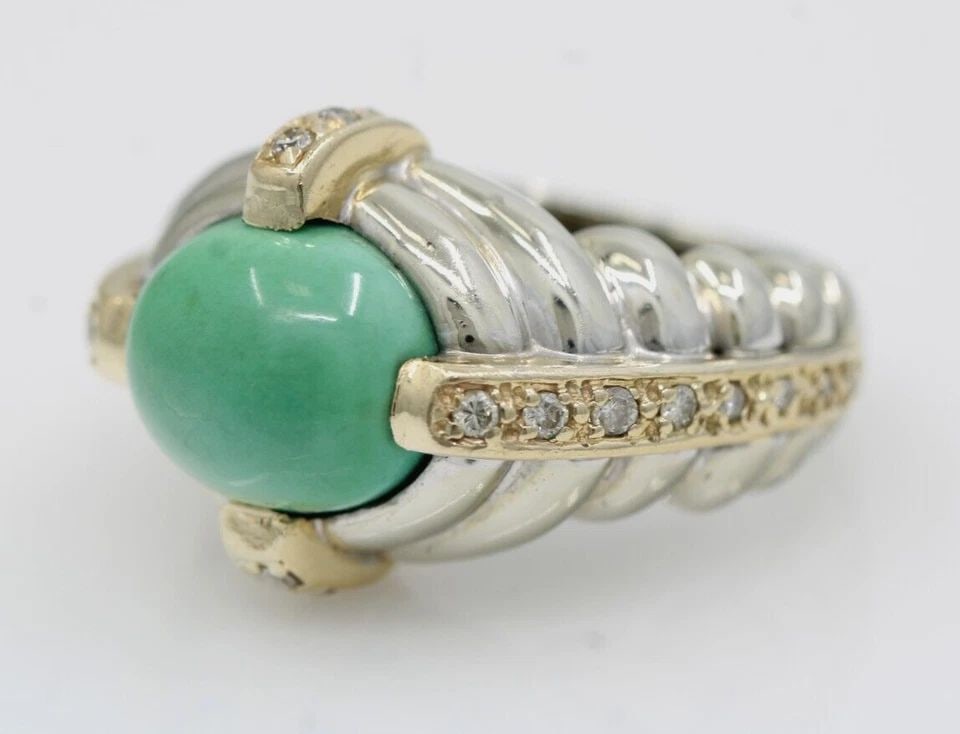 RARE LEVIAN 14K WHITE GOLD TURQUOISE & DIAMOND RING SIZE 7 - 14.9 GRAMS: RARE LEVIAN 14K WHITE GOLD TURQUOISE & DIAMOND RING SIZE 7 - 14.9 GRAMS RARE LEVIAN 14K WHITE GOLD TURQUOISE & DIAMOND RING SIZE 7 - 14.9 GRAMS Description Rare LeVian 14k White Gold Turquoise & Diamo