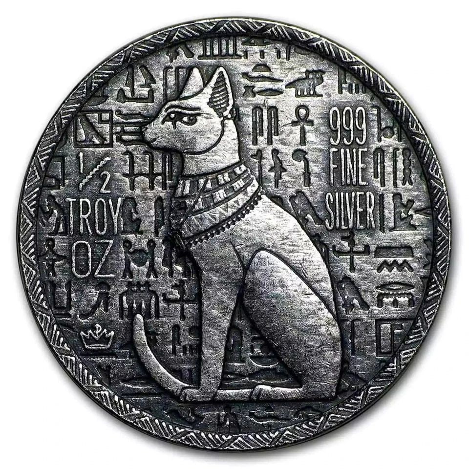 1/2 OZ .999 FINE SILVER ROUND - ULTRA HIGH RELIEF EGYPTIAN - CAT GODDESS BASTET (1 of 1)