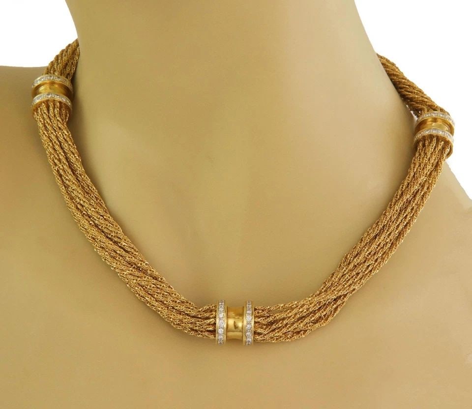 MULTI ROPE CHAIN NECKLACE 18K YELLOW GOLD & DIAMONDS CHANGEABLE 32" 178 GRAMS: MULTI ROPE CHAIN NECKLACE 18K YELLOW GOLD & DIAMONDS CHANGEABLE 32" 178 GRAMS Estate 5ct Diamond 18k Yellow Gold Multi Rope Chain Changeable Necklace Description This is a beautiful 2 parts multi-chai