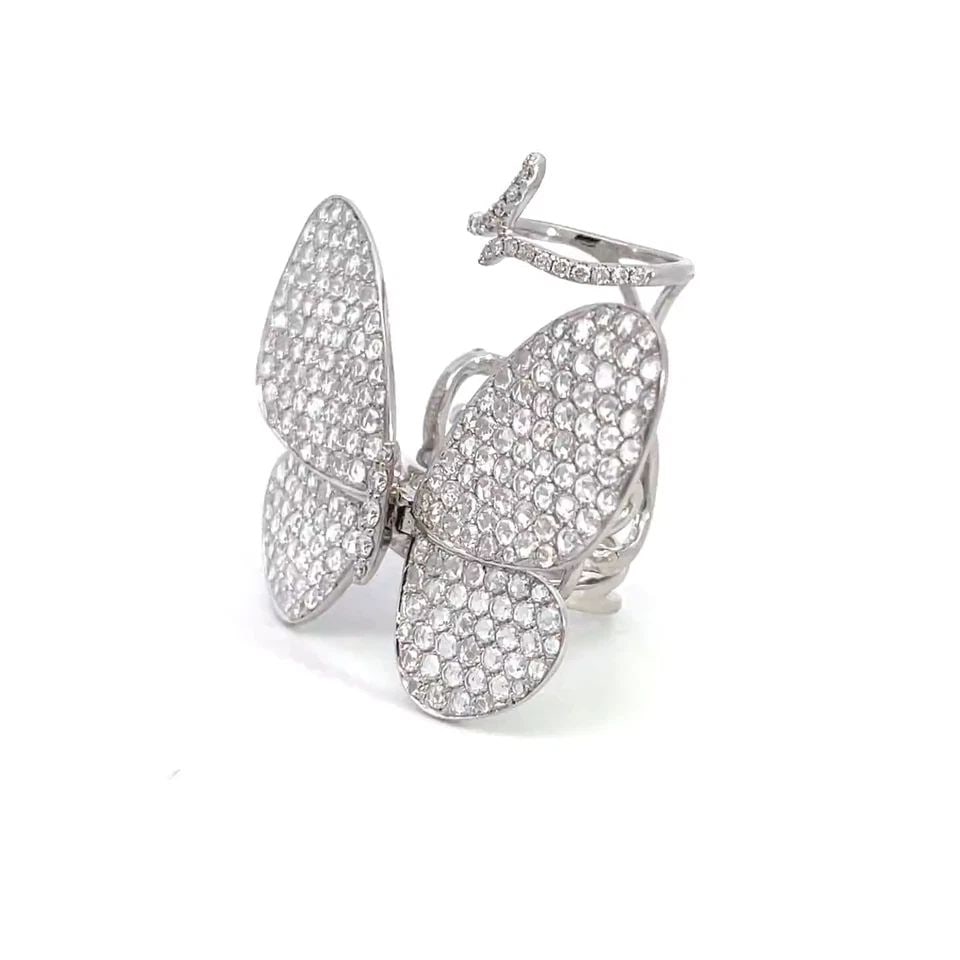 STEPHANIE KANTIS FLUTTER WHITE 5CT DIAMOND 18K GOLD MOVABLE BUTTERFLY RING: STEPHANIE KANTIS FLUTTER WHITE 5CT DIAMOND 18K GOLD MOVABLE BUTTERFLY RING This stunning movable flutter wings butterfly ring is by Stephanie Kantis from her Flutter White Collection. It is crafted fr