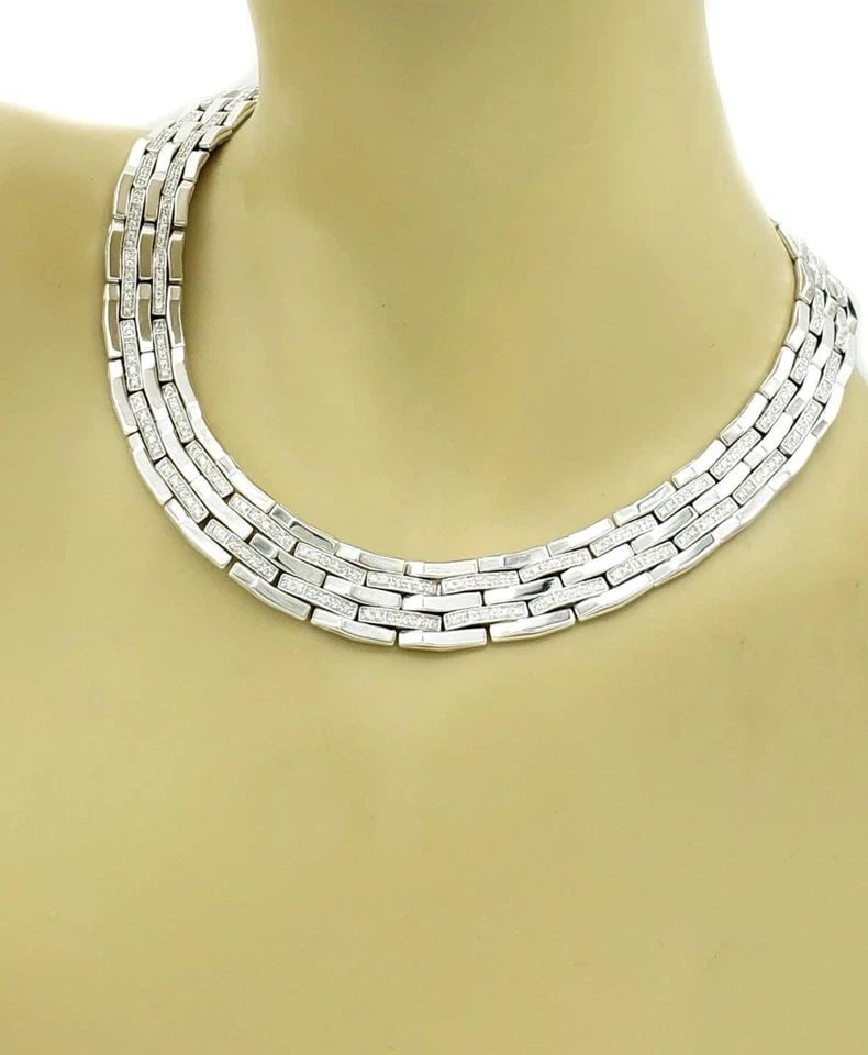 CHIMENTO 5 CARATS DIAMOND 18K WHITE GOLD 14MM WIDE COLLAR NECKLACE: CHIMENTO 5 CARATS DIAMOND 18K WHITE GOLD 14MM WIDE COLLAR NECKLACE Chimento 5 Carats Diamond 18k White Gold 14mm Wide Collar Necklace Description This is a stunning full length diamond collar necklace