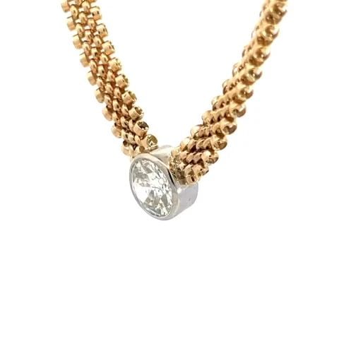 DIAMOND GOLD SOLITAIRE PENDANT OLD MINE CUT 2.92CT 14K TWO TONE NECKLACE: DIAMOND GOLD SOLITAIRE PENDANT OLD MINE CUT 2.92CT 14K TWO TONE NECKLACE This is a stunning solitaire diamond pendant necklace. The chain attached to the pendant is crafted from 14k yellow gold and th