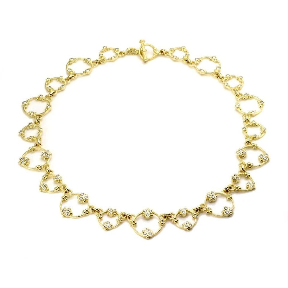 JUDITH RIPKA 2.80CT DIAMOND 18K YELLOW GOLD FANCY CIRCLE LINK NECKLACE: JUDITH RIPKA 2.80CT DIAMOND 18K YELLOW GOLD FANCY CIRCLE LINK NECKLACE Judith Ripka 2.80ct Diamond 18k Yellow Gold Fancy Circle Link Necklace Description This is an authentic necklace from Judith Ripk